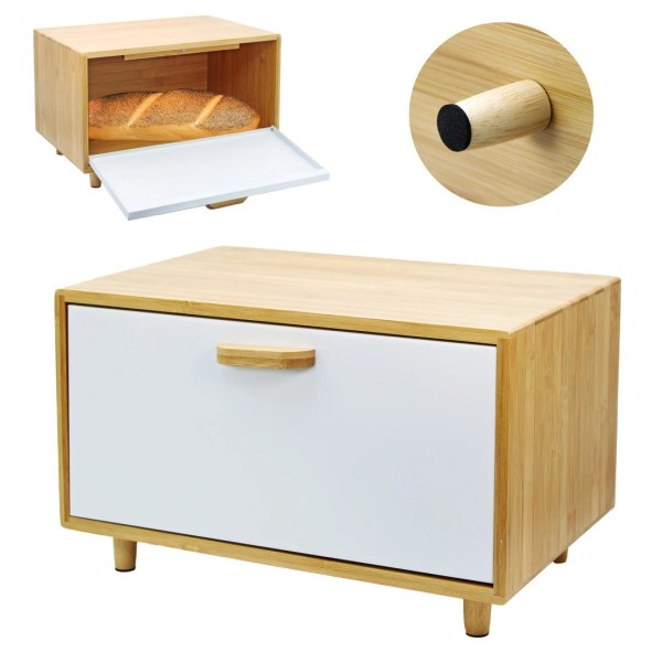 Chlebak bambusowy stalowy, Brunbeste BB-2677, na pieczywo, bułki, biały, 1 szt.