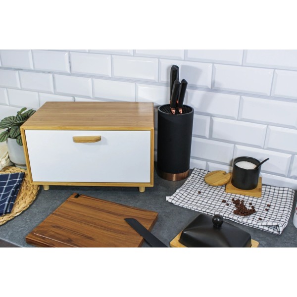 Chlebak bambusowy stalowy, Brunbeste BB-2677, na pieczywo, bułki, biały, 1 szt.