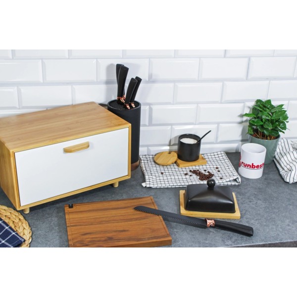 Chlebak bambusowy stalowy, Brunbeste BB-2677, na pieczywo, bułki, biały, 1 szt.