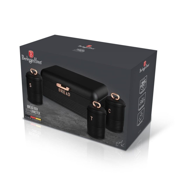 Chlebak Berlinger Haus Black Rose BH-6753 stalowy z 3 pojemnikami do przechowywania chleba