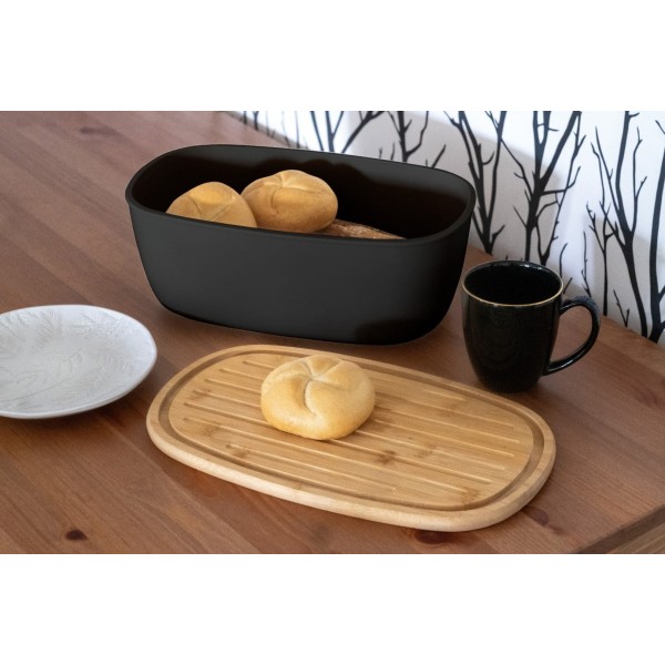 Хлібниця Brunbeste BB-2768 сталевa овальна маленька з дошкою для нарізання чорна Хлібниця Brunbeste BB-2768 сталевa овальна маленька з дошкою для нарізання чорна