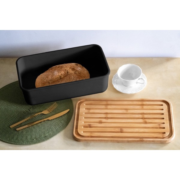 Хлебниця Brunbeste BB-2767 маленька чорна зі сталлю та дошкою для нарізки хліба прямокутна Хлебниця Brunbeste BB-2767 маленька чорна зі сталлю та дошкою для нарізки хліба прямокутна