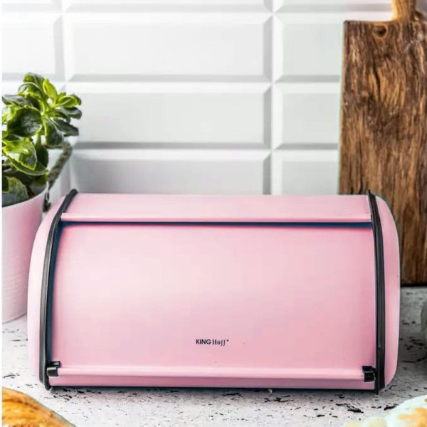 Chlebak Kinghoff KH-1756 stalowy mały 36 cm różowy do przechowywania pieczywa