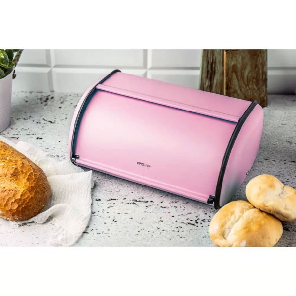 Chlebak Kinghoff KH-1756 stalowy mały 36 cm różowy do przechowywania pieczywa