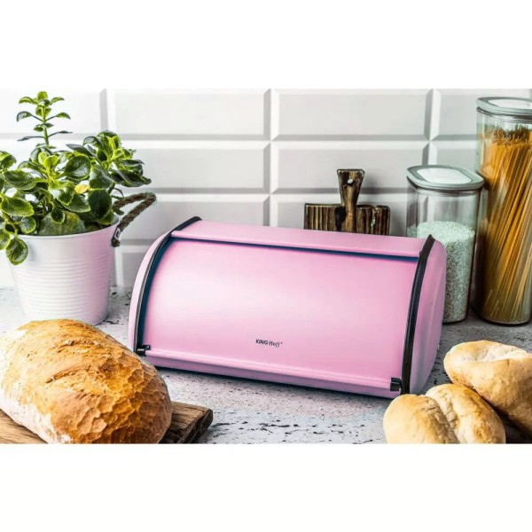 Chlebak Kinghoff KH-1756 stalowy mały 36 cm różowy do przechowywania pieczywa