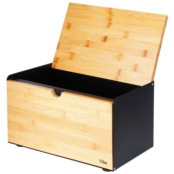 Chlebak Drewniany Metalowy Czarny VILDE 259620, Podwójna Pokrywa, 35.5x22x20.5 см, Wyposażenie kuchni / Przechowywanie żywności / Chlebaki