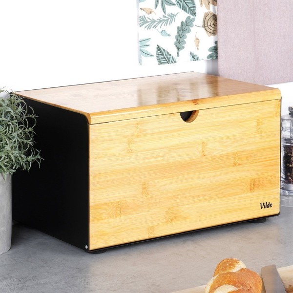 Chlebak Drewniany Metalowy Czarny VILDE 259620, Podwójna Pokrywa, 35.5x22x20.5 см, Wyposażenie kuchni / Przechowywanie żywności / Chlebaki
