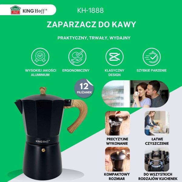 Kawiarka Kinghoff KH-1888 do espresso ciśnieniowa 600 ml na 12 filiżanek