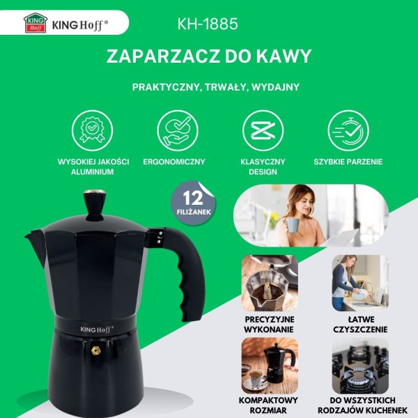 Kawiarka Kinghoff KH-1885 do parzenia espresso ciśnieniowa 600 ml 12 filiżanek
