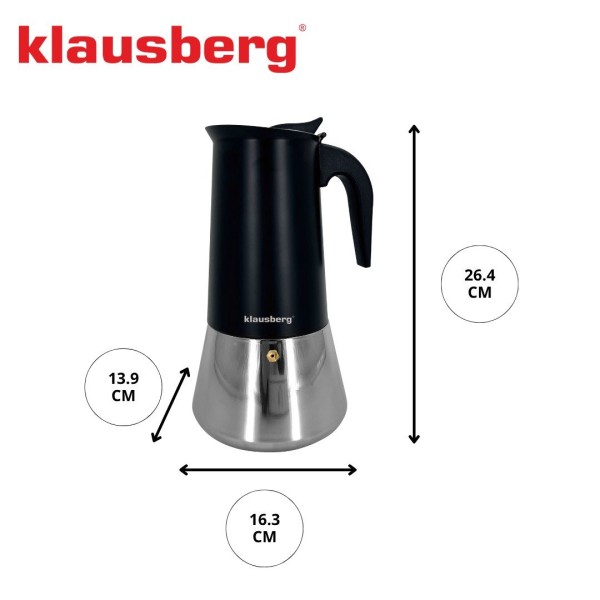 Кавоварка гейзерна Klausberg KB-7847, 600 мл, для приготування 12 порцій еспресо