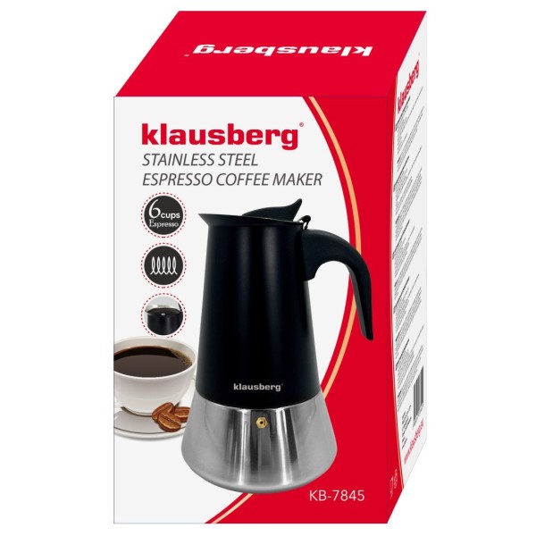 Кавоварка гейзерна Klausberg KB-7845, 300 мл, 6 чашок для приготування еспресо