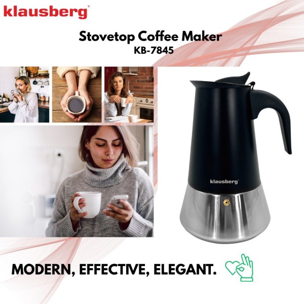 Кавоварка гейзерна Klausberg KB-7845, 300 мл, 6 чашок для приготування еспресо
