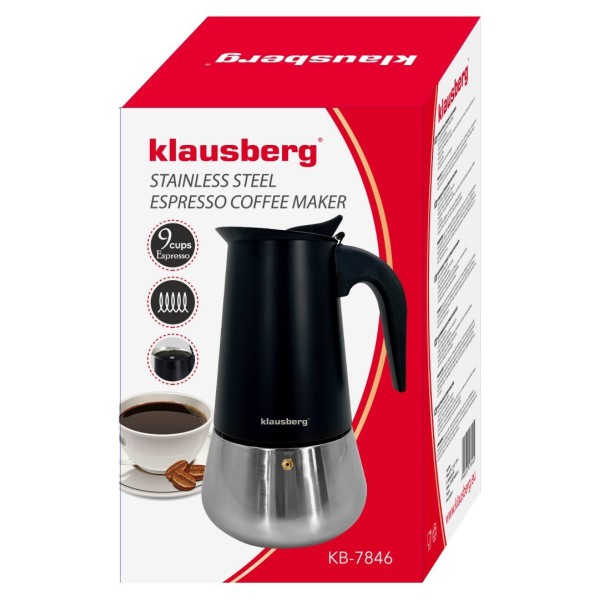 Кавоварка гейзерна Klausberg KB-7846 для приготування еспресо, 450 мл (9 чашок)