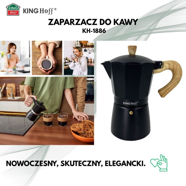 Кавоварка гейзерна Kinghoff KH-1886, 300 мл для приготування кави на 6 чашок