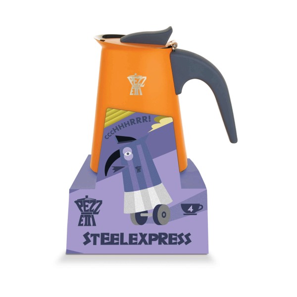 Kawiarka Pezzetti Steelexpress emaliowana stalowa indukcyjna 10 filiżanek pomarańczowa