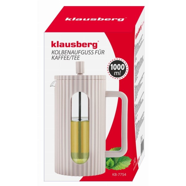 Заварник для кави та чаю Klausberg KB-7754 скляний French press 1000 мл бежева