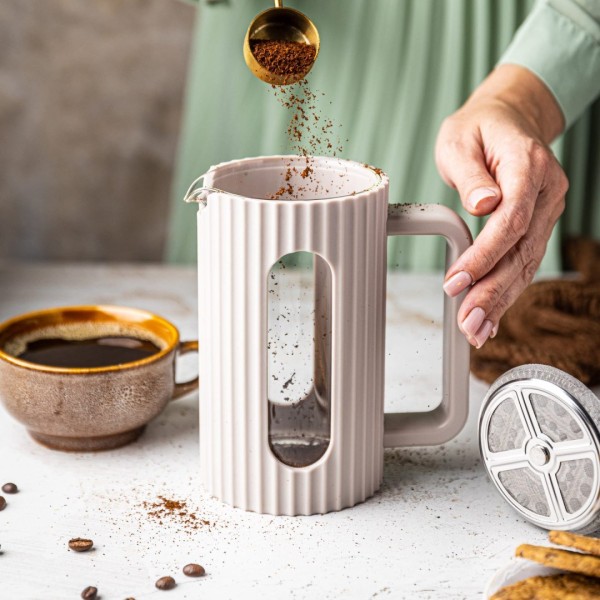 Заварник для кави та чаю Klausberg KB-7754 скляний French press 1000 мл бежева