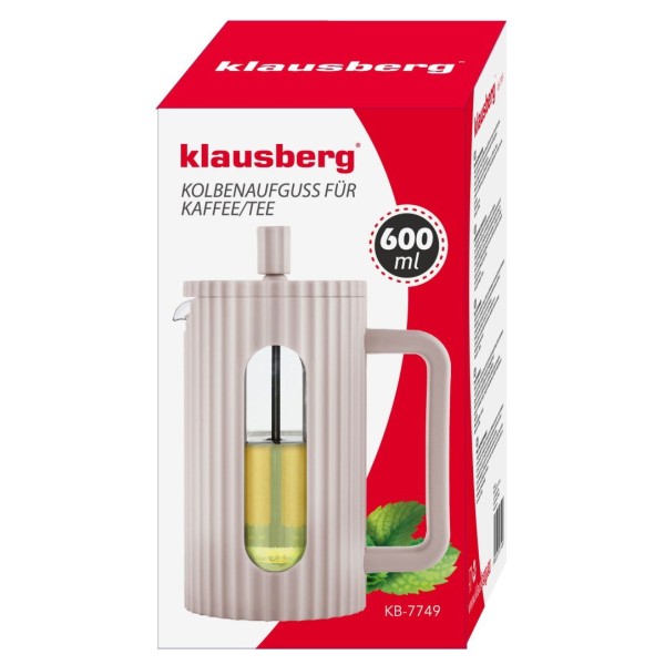 Заварник для чаю і кави Klausberg KB-7749, скляний French Press 600 мл, бежевий