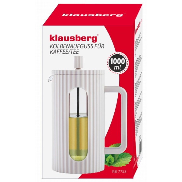 Заварювач для кави та чаю Klausberg KB-7753, скляний French press кремовий 1000 мл