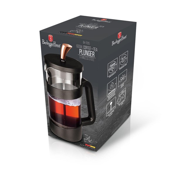 Заварник для чаю Berlinger Haus Black Rose BH-7615 French Press 600 мл для приготування напоїв дома
