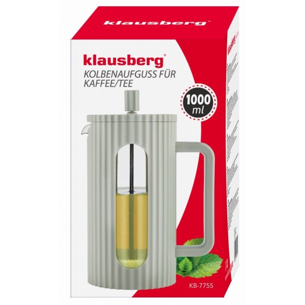 Заварник для кави та чаю Klausberg KB-7755 скляний френч-прес 1000 мл зеленого кольору