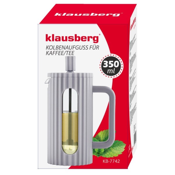 Заварник для кави та чаю Klausberg KB-7742, скляний French press 350 мл, сірий