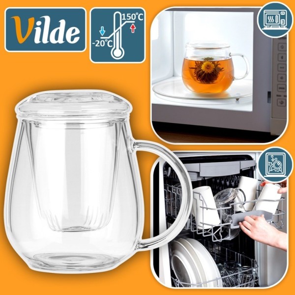 Заварювач-кубок, KUBEK, SZKLANY 530 ml з фільтром і кришкою — для заварювання чаю та кави (530 мл)