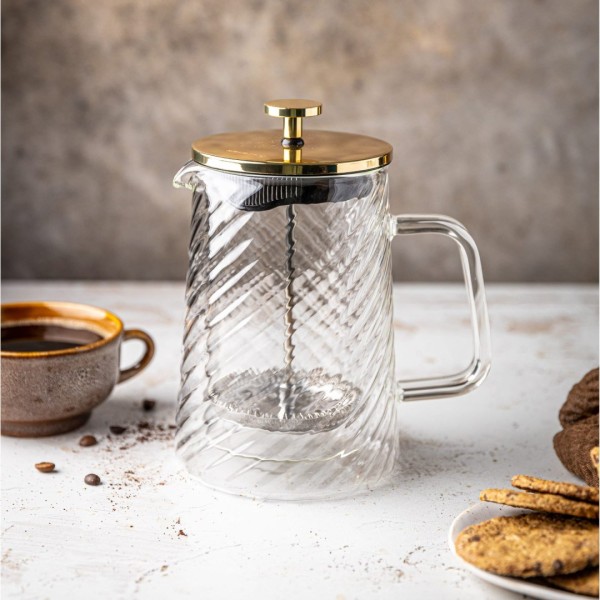 Заварник для кави і чаю Klausberg KB-7766 600 мл скляний French press золотий