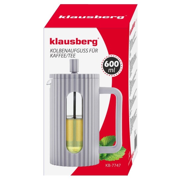 Заварник для кави і чаю Klausberg KB-7747, скляний french press 600 мл, сірий