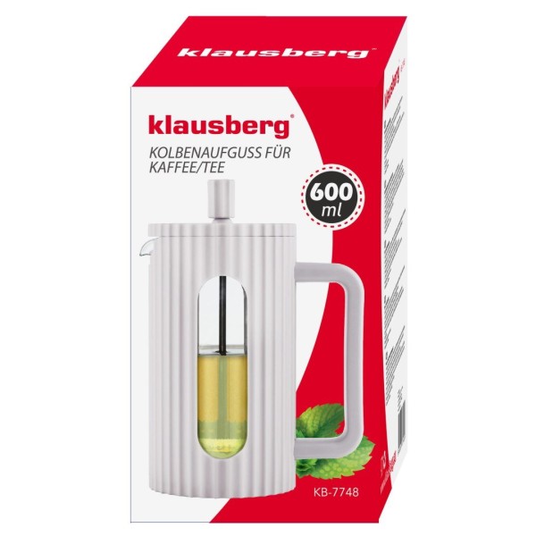 Заварник для кави та чаю Klausberg KB-7748 скляний French Press 600 мл кремовий