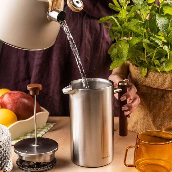 Френч-прес, Kinghoff KH-1995, сталевий 1 л — для приготування кави та чаю руками