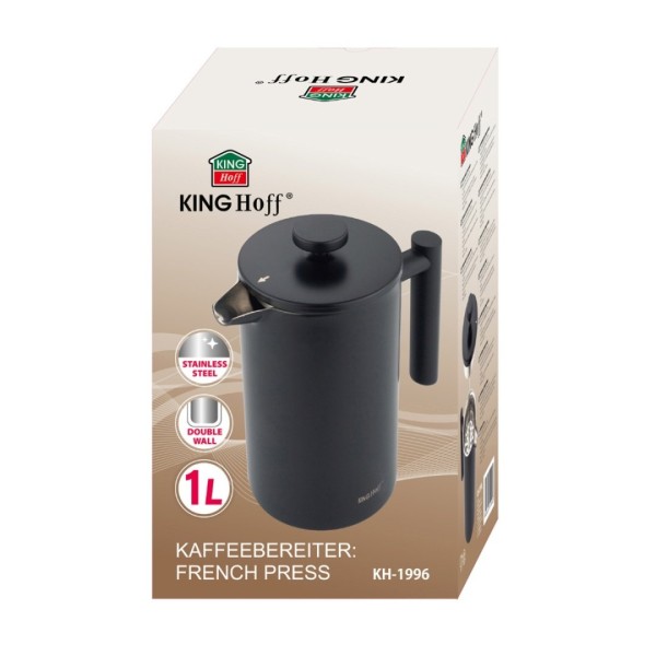Френч-прес Kinghoff KH-1996, сталевий 1 л — для приготування кави та чаю вдома чи в офісі