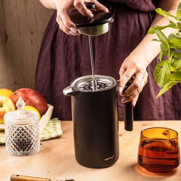 Френч-прес Kinghoff KH-1996, сталевий 1 л — для приготування кави та чаю вдома чи в офісі