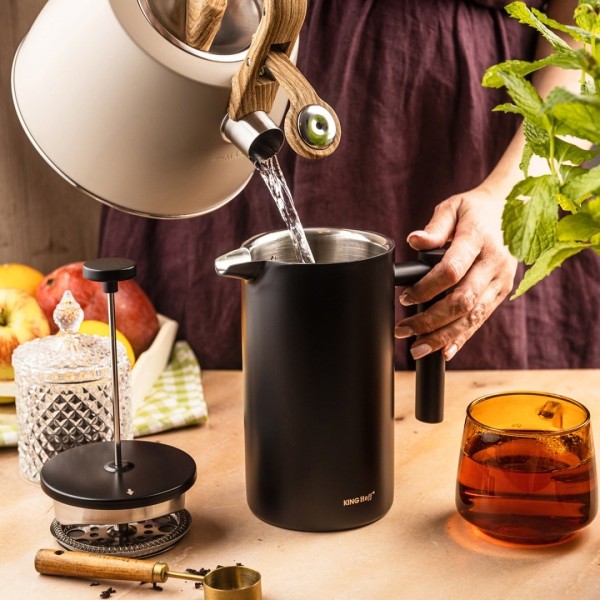 Френч-прес Kinghoff KH-1996, сталевий 1 л — для приготування кави та чаю вдома чи в офісі