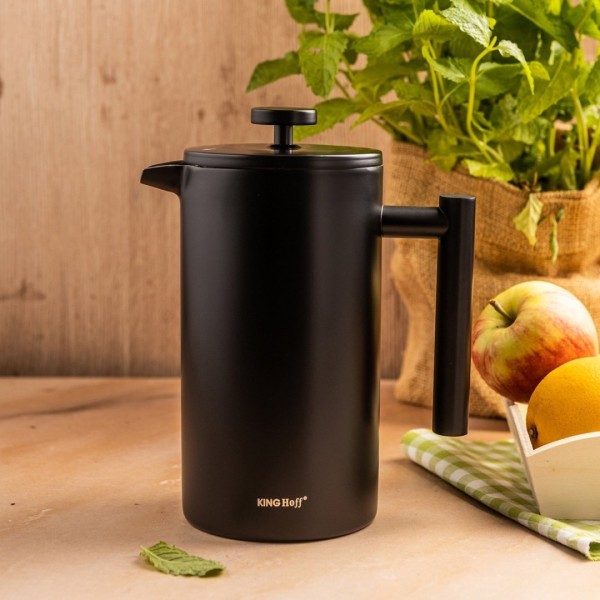 Френч-прес Kinghoff KH-1996, сталевий 1 л — для приготування кави та чаю вдома чи в офісі