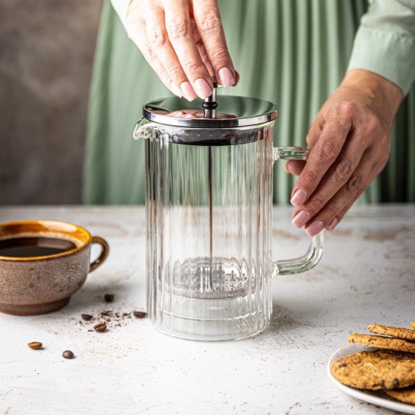 Заварник для кави та чаю Klausberg KB-7758 French Press 1000 мл скляний срібний
