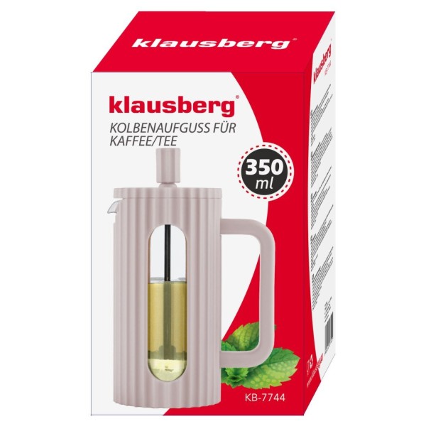 Заварник для кави та чаю Klausberg KB-7744, скляний French press 350 мл, бежева ручка