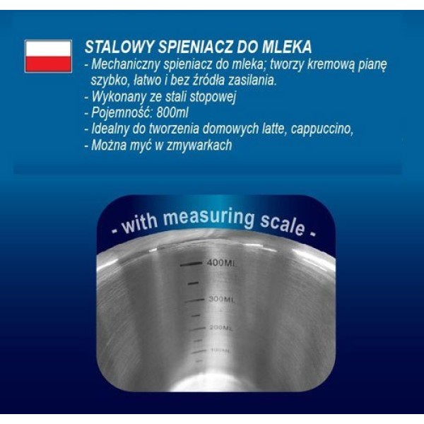 Spieniacz do mleka KiNGHOFF KH-3126 pojemność 800 ml do kawy i herbaty