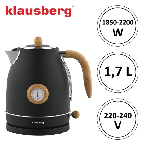 Czajnik elektryczny Klausberg KB-7907 stal nierdzewna 1,7 l z termometrem czarny