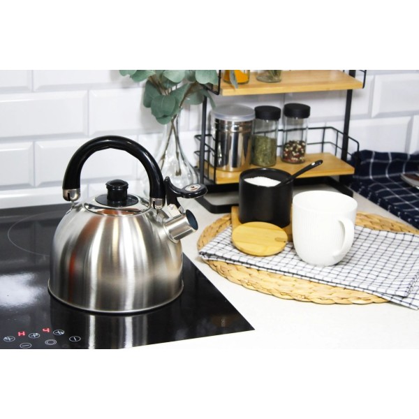 Чайник, Brunbeste, Czajnik stalowy z gwizdkiem na gaz indukcję 2L srebrny satynowy, wyposażenie kuchni —?