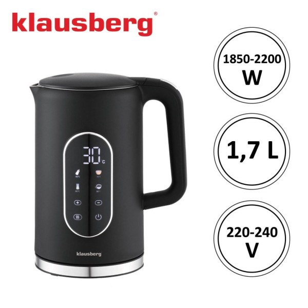 Czajnik elektryczny Klausberg KB-7891 bezprzewodowy 1,7 l z regulacją temperatury czarny