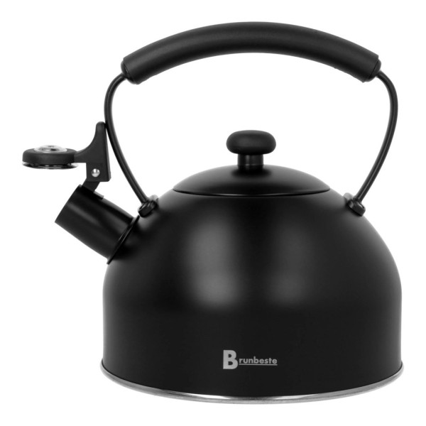 Czajnik z gwizdkiem, BRUNBESTE BB-2462 — stalowy 2,2 l, indukcja, czarny matowy