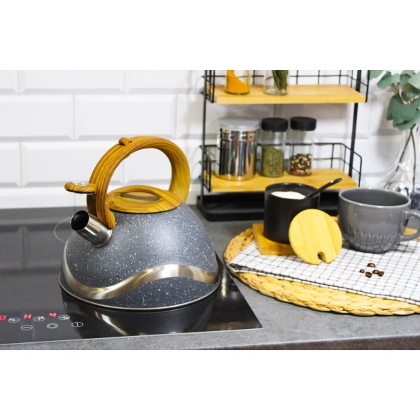 Czajnik stalowy z gwizdkiem, Brünbeste, BB-2277, 3L, szary, na gaz/indukcję, Czajnik do gotowania wody, na gaz i indukcję, szary, 3 litry