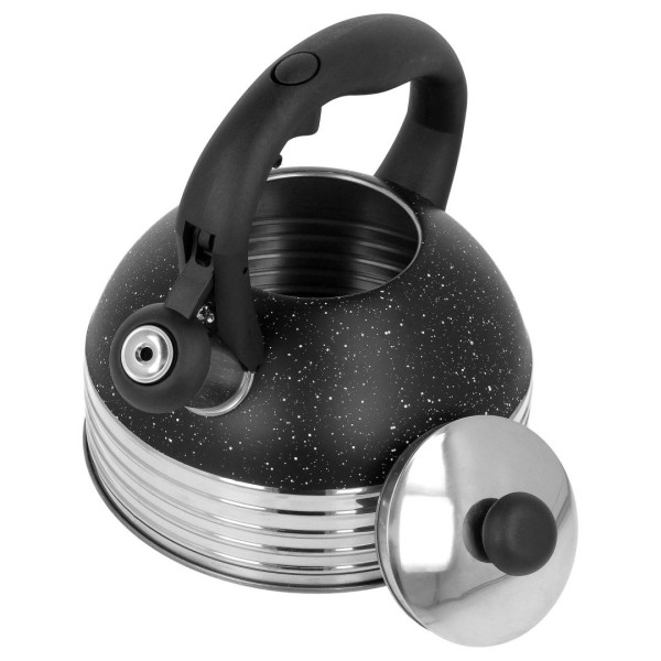 Цинкований чайник з кришкою з нержавіючої сталі Brunsbeste BB-2474, 2.5 л, з трубним свистком, чорний мармуровий