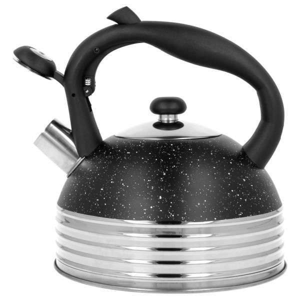 Цинкований чайник з кришкою з нержавіючої сталі Brunsbeste BB-2474, 2.5 л, з трубним свистком, чорний мармуровий