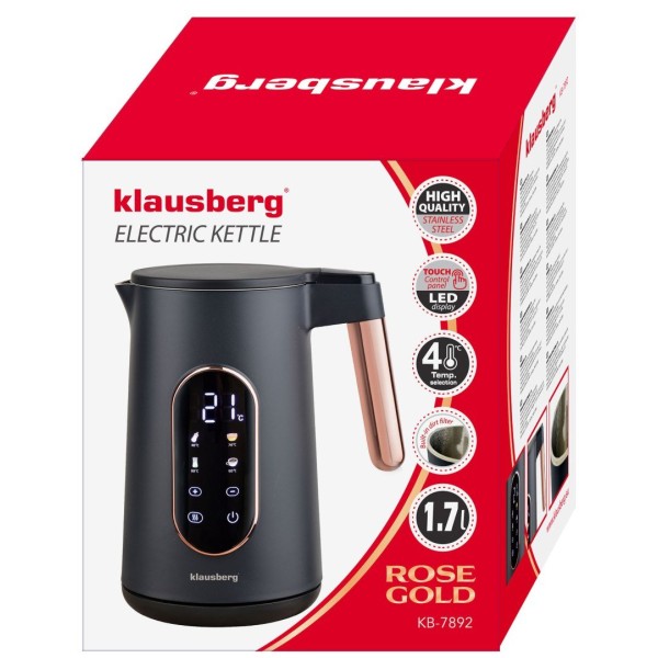 Czajnik elektryczny Klausberg KB-7892 bezprzewodowy 1,7L z regulacją temperatury czarny