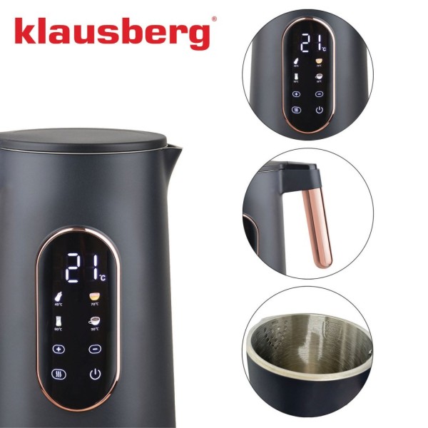 Czajnik elektryczny Klausberg KB-7892 bezprzewodowy 1,7L z regulacją temperatury czarny