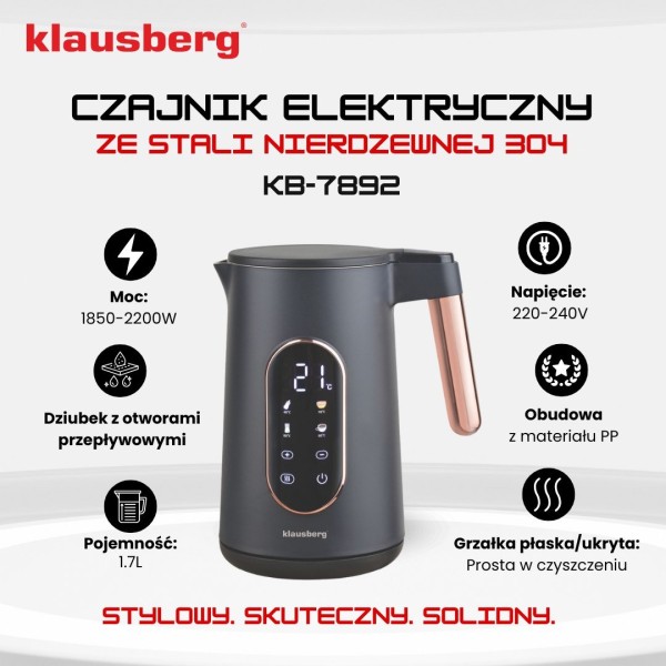 Czajnik elektryczny Klausberg KB-7892 bezprzewodowy 1,7L z regulacją temperatury czarny
