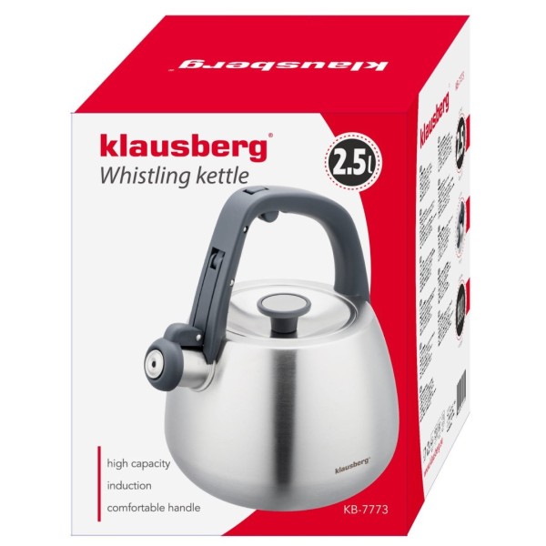 Czajnik stalowy Klausberg KB-7773 do kuchenek gazowych i indukcyjnych 2,5L satynowy srebrny