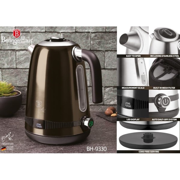 Електричний чайник Berlinger Haus Shiny Black BH-9330, 1.7 л, з регулюванням температури для приготування чаю та кави